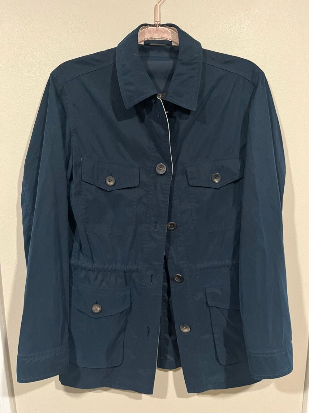 Paul Stuart Belsetta Safari Jacket Women’s Size 6 Navy Made in Italy Microfiber